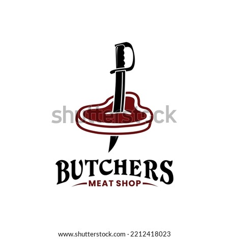 Sword Knife Blade Stab Meat For Slaughterhouse Logo Or Butcher Shop Logo Design