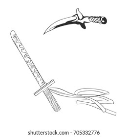 Sword and Knife isolated on white. Hand drawn vector illustration.
