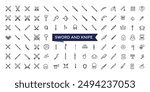 Sword and knife line icon set with editable stroke collection for web and ui. Line icons pack. Vector illustration.