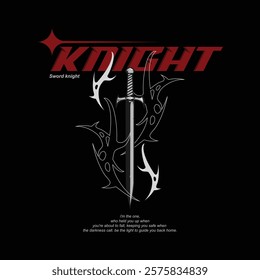 Sword knight with metallic streetwear vector design