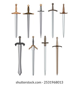 espada knight set cartoon. joust batalha, escudo quest, honrar valor espada knight sign.