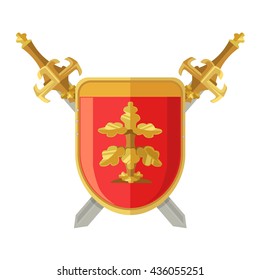 Sword and knight shield vector cartoon flat icon illustration