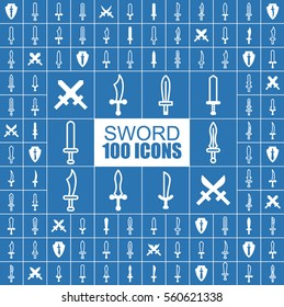 Sword, Knight, Weapon, Blade and Warrior Vector Flat Icons.
