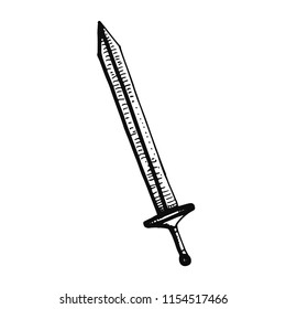 sword of knightly object. isolated sketch on white background.