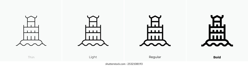 Icono del lago de la espada. Diseño de estilo delgado, ligero, regular y audaz aislado sobre fondo blanco