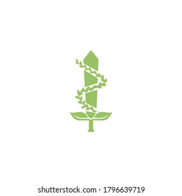 Sword And Leaf Nature Logo