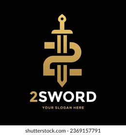 Sword letter or 2 number vector logo template. This logo use gold. Suitable for business