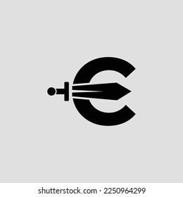 Sword Letter C Logo Design. Vector Icon Graphic Emblem Illustration on white background