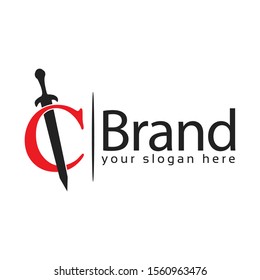 Sword Letter C Logo. Vector Illustration on white background