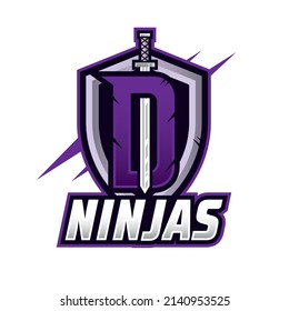 Sword with letter D Esport logo illustration, Shield and swords badge sport logo design. Warrior emblem vector illustration.