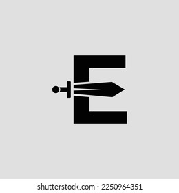 Diseño del logotipo de la letra de espada E. Ilustración gráfica de icono vector Ilustración sobre fondo blanco