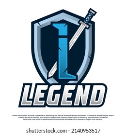 Sword with letter i Esport logo illustration, Shield and swords badge sport logo design. Warrior emblem vector illustration.