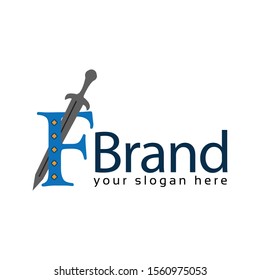 Sword Letter F Logo. Vector Illustration on white background