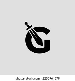 Sword Letter G Logo Design. Vector Icon Graphic Emblem Illustration on white background