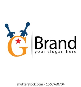 Sword Letter G Logo. Vector Illustration on white background