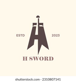 the sword and letter h combination logo is suitable for gaming, security and individual logos