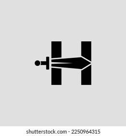 Sword Letter H Logo Design. Vector Icon Graphic Emblem Illustration on white background