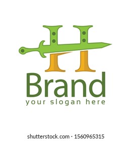 Sword Letter H Logo. Vector Illustration on white background