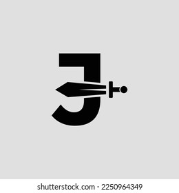 Sword Letter J Logo Design. Vector Icon Graphic Emblem Illustration on white background
