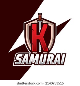 Sword with letter K Esport logo illustration, Shield and swords badge sport logo design. Warrior emblem vector illustration.