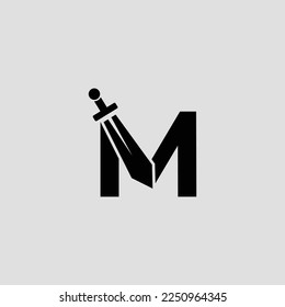 Diseño del logotipo de la letra de espada M. Ilustración gráfica de icono vector Ilustración sobre fondo blanco