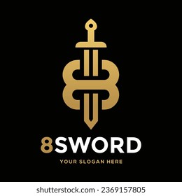Sword letter or number 8 vector logo template. This logo use gold. Suitable for business