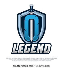 Sword with letter O Esport logo illustration, Shield and swords badge sport logo design. Warrior emblem vector illustration.