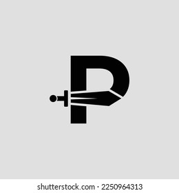 Diseño del logotipo de la letra de espada P. Ilustración gráfica de icono vector Ilustración sobre fondo blanco