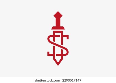sword and letter s line style logo design