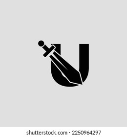 Diseño del logotipo de la letra de espada U. Ilustración gráfica de icono vector Ilustración sobre fondo blanco