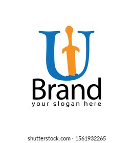 Sword Letter U Logo. Vector Illustration on white background