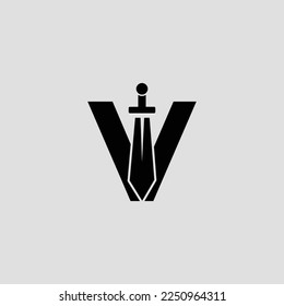 Sword Letter V Logo Design. Vector Icon Graphic Emblem Illustration on white background