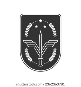 Sword with letter V and wings, symbolizing battle victory, security metaphor symbol. - Vector.