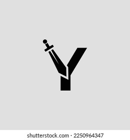 Sword Letter Y Logo Design. Vector Icon Graphic Emblem Illustration on white background