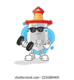 the sword lifting dumbbell vector. cartoon character