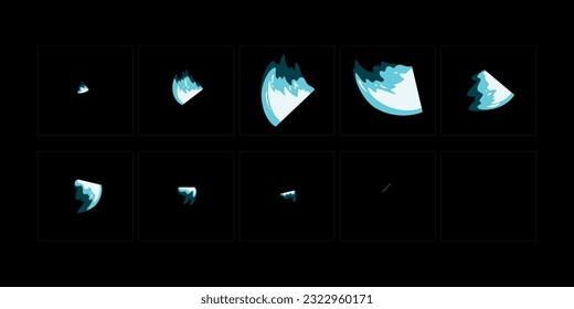 Sword light effect animation. 2d cartoon Sword light animation for a game or cartoon. Sword light effect storyboard vector illustration set.