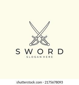 sword with line art style logo vector illustration template icon design