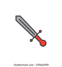 Sword line icon, filled outline vector sign, linear colorful pictogram isolated on white. Symbol, logo illustration