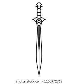 Sword line icon isolated on white background. Outline thin black weapon logo vector.