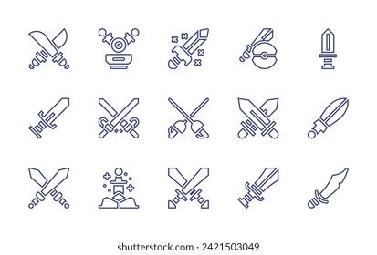 Sword line icon set. Editable stroke. Vector illustration. Containing sword, fencing, swords.