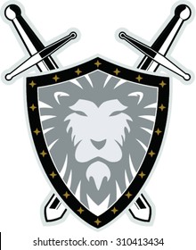 Sword  with lion shield , vector illustration