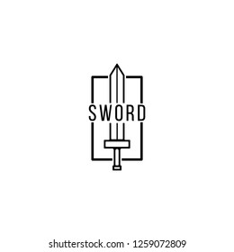 sword logo with border in line style flat logo. sword simple logo