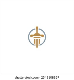 Sword logo with a brown and gray circle