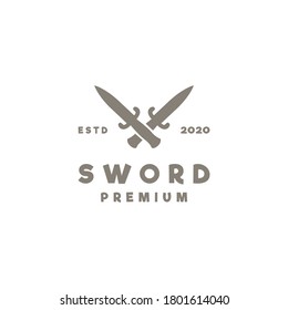 Logotipo De Espada Para La Compañía. Icono plano y vector vintage. vector de diseño de símbolo de guerra