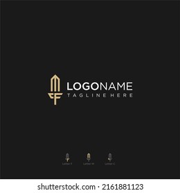 idea de concepto de logotipo de espada con vector MFC de letra