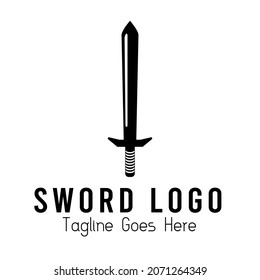 Sword logo concept template. Black and white vector sword logo inspiration. Simple and modern design weapon for gaming company. Sword brand identity template design.