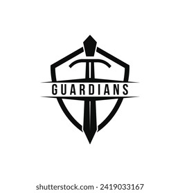 Sword logo design guardian with shield vintage retro