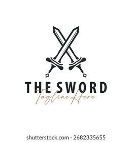 Sword logo design with simple black silhouette knight weapon concept templet illustration symbol icon