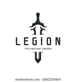 Sword logo design with simple black silhouette knight weapon concept templet illustration symbol icon