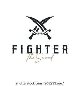Sword logo design with simple black silhouette knight weapon concept templet illustration symbol icon